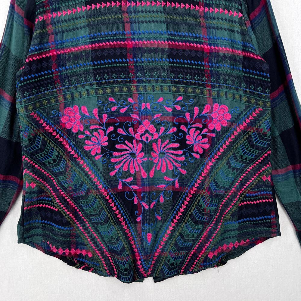 TOLANI COLLECTION Plaid Embroidered Button Up Shirt Womens Medium Green Black - Picture 8 of 16